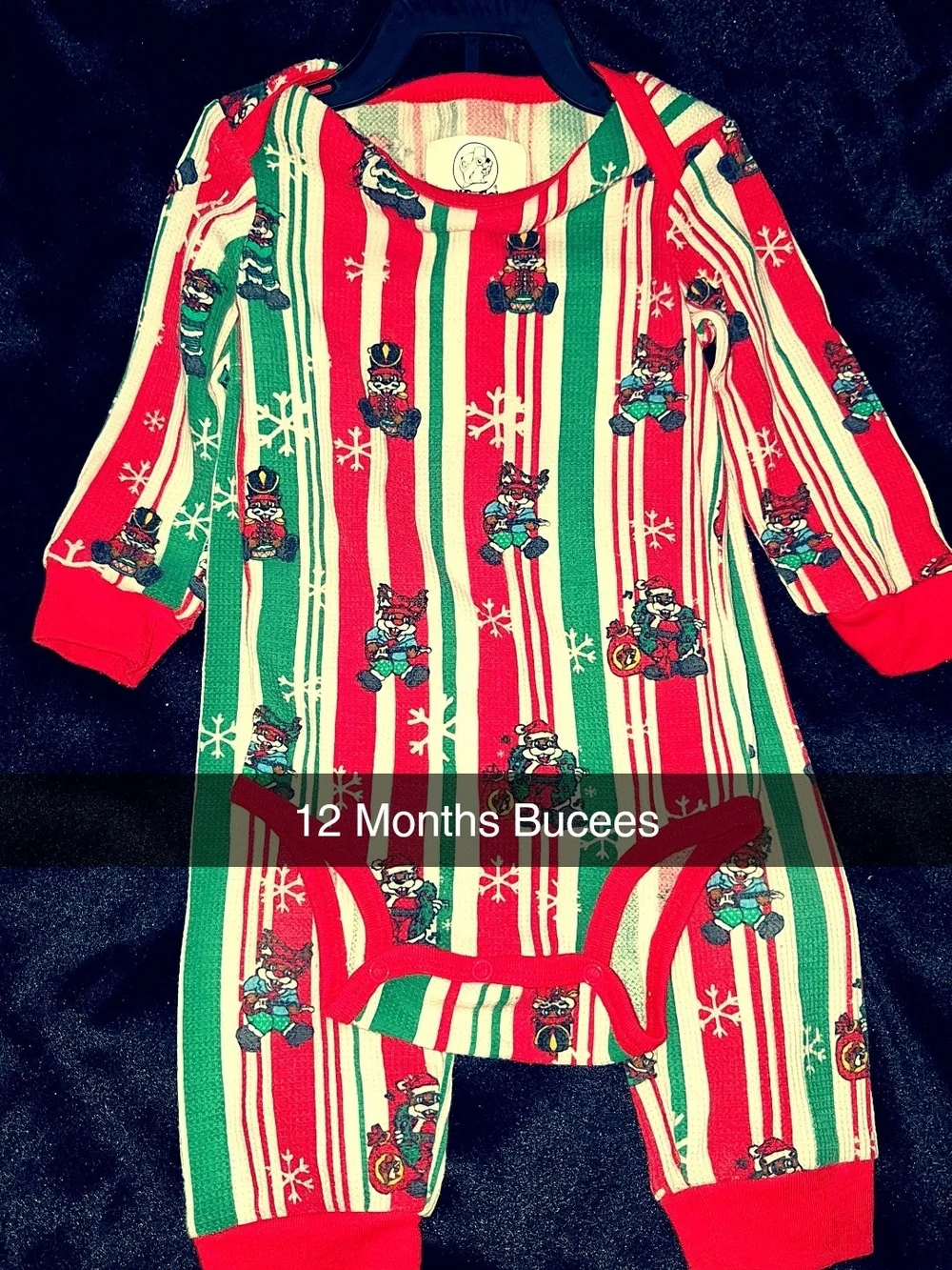 Buc-ee's Red & Green Holiday Stripe Baby Pajama Set